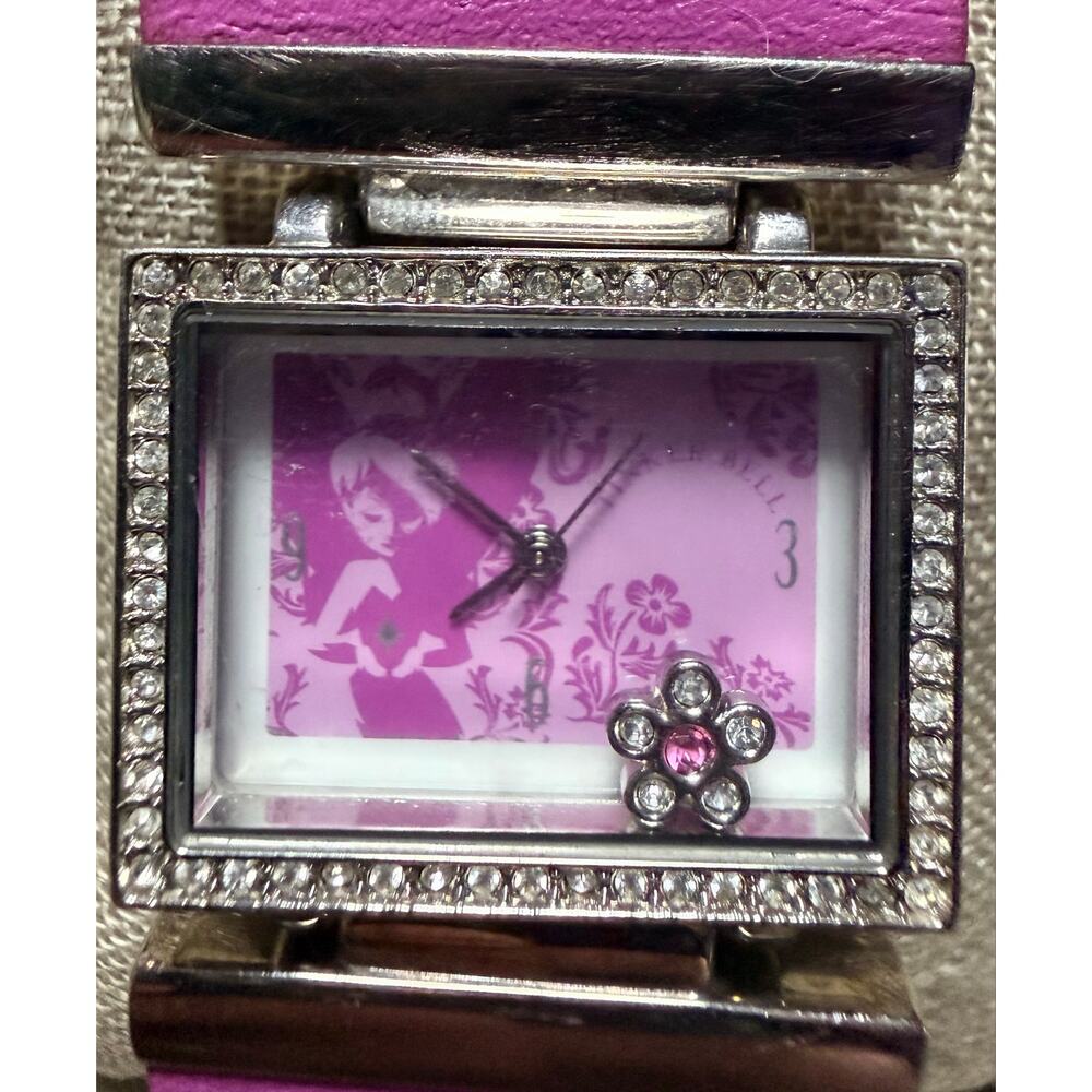 Disney Tinkerbell Pink Watch Floating Charm Rhinestone Case New Battery